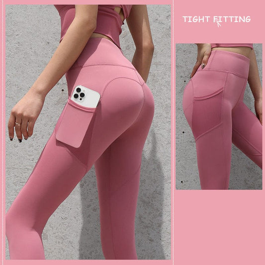 InnateFit FITNESS Bean Paste Powder / S Gym Sport Seamless Leggings With Pockets Push Up High Waist Pants Women CJDD1672480-Bean Paste Powder-S