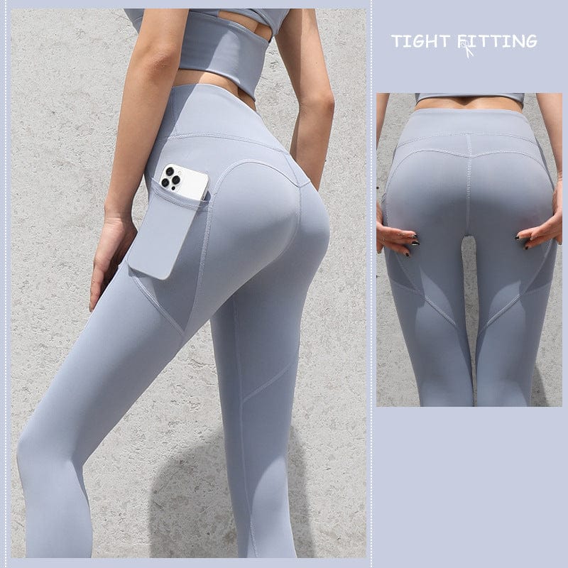 InnateFit FITNESS Gray Lake Blue / S Gym Sport Seamless Leggings With Pockets Push Up High Waist Pants Women CJDD1672480-Gray Lake Blue-S