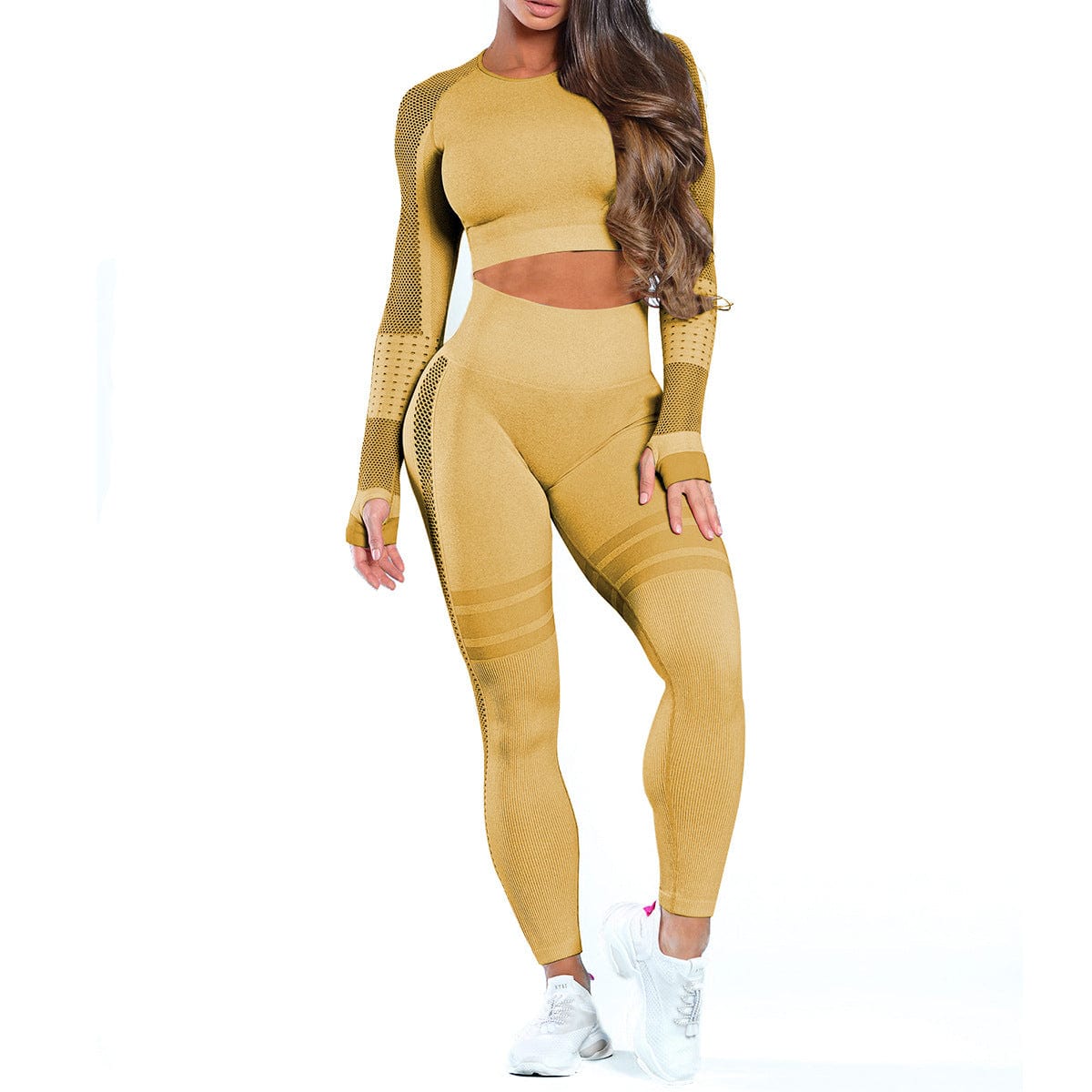 InnateFit FITNESS Yellow set / S Yoga Crop Top Seamless Yoga sets CJNSSYTZ00914-Yellow set-S