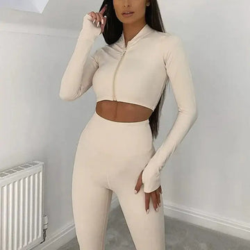 InnateFit Khaki / L Gym Set Women Tracksuit Long Sleeve Yoga Suit for Fitness Sport Outfit for Woman Sportswear Pilates Clothes Two Piece Wear Khaki 14:200001438;5:361385