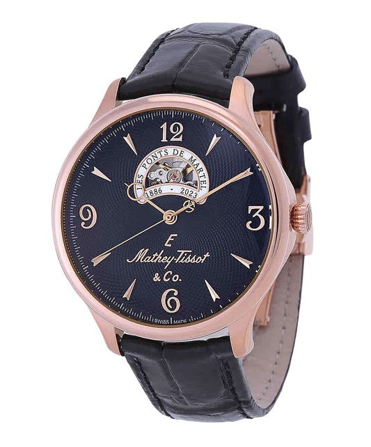 InnateFit Wrist Watch Black Mathey-Tissot Edmond Limited Edition Leather Strap Open Heart Black Dial Leather Strap MC1886CN Men's Watch