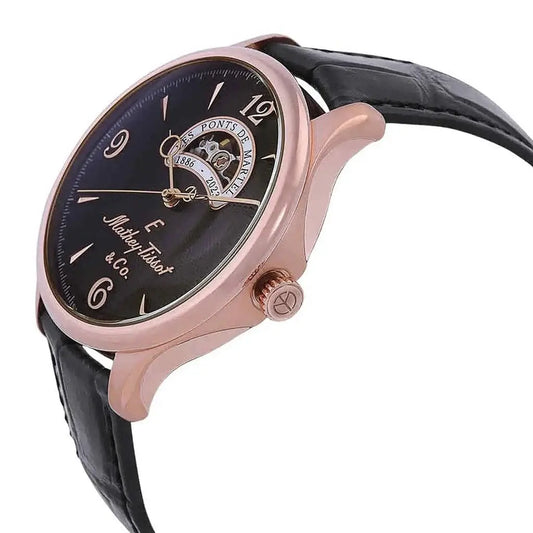 InnateFit Wrist Watch Black Mathey-Tissot Edmond Limited Edition Leather Strap Open Heart Black Dial Leather Strap MC1886CN Men's Watch
