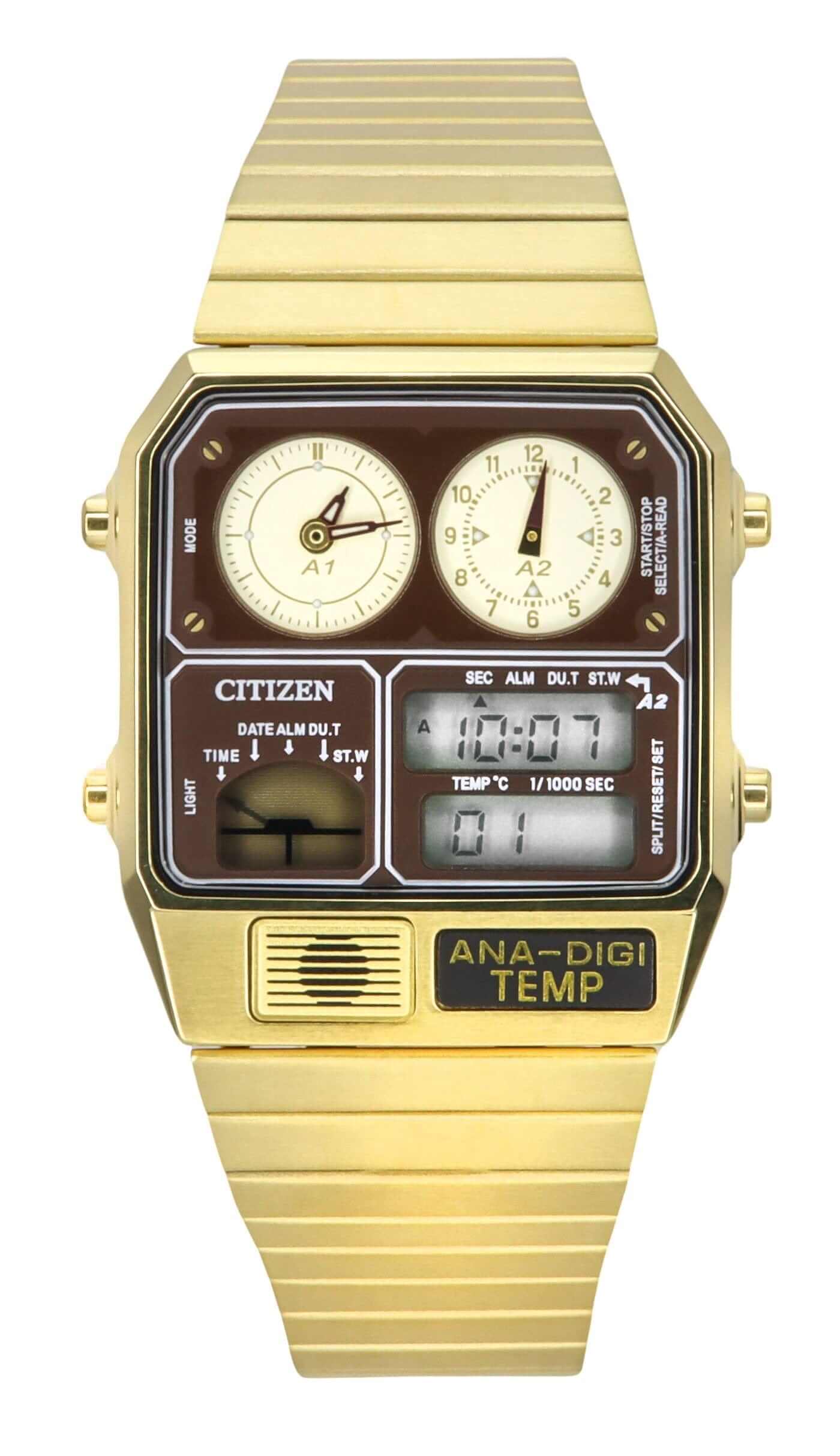 InnateFit Wrist Watch Gold Citizen Reproduction Model Analog Digital Chronograph Gold Tone Stainless Steel Brown Dial Quartz JG2103-72X Men's Watch