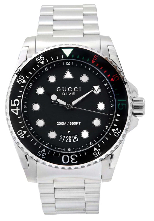 InnateFit Wrist Watch Gucci Dive Stainless Steel Black Dial Quartz Diver's YA136221 200M Men's Watch