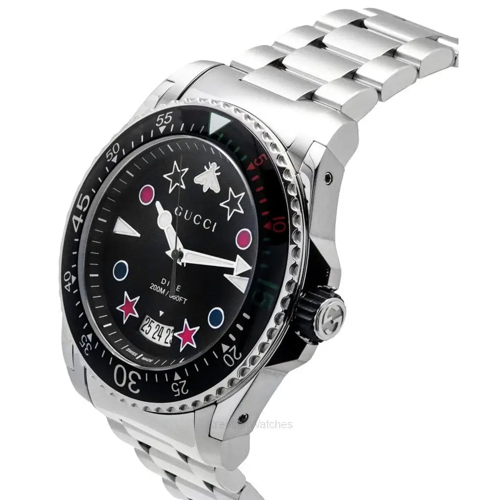 InnateFit Wrist Watch Gucci Dive Stainless Steel Black Dial Quartz Diver's YA136221 200M Men's Watch