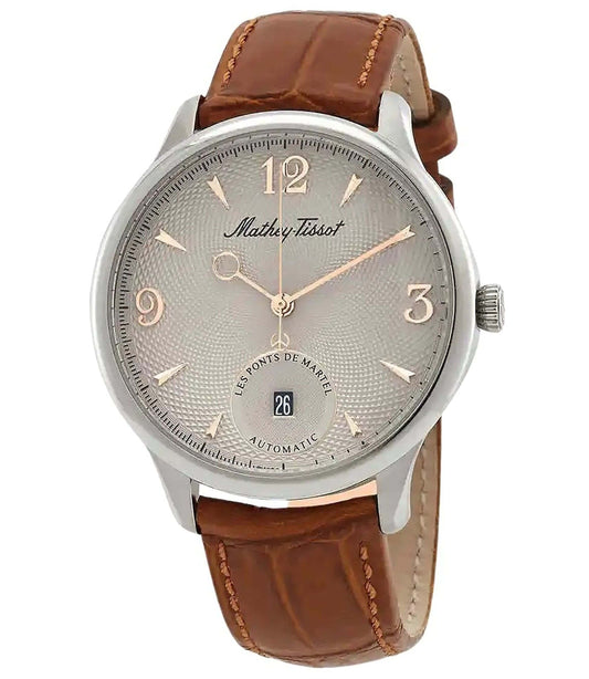 InnateFit Wrist Watch Mathey-Tissot Edmond Automatic Limited Edition Leather Strap Silver Dial AC1886CIA Men's Watch