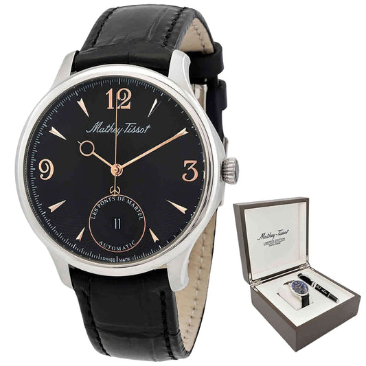 InnateFit Wrist Watch Mathey-Tissot Edmond Limited Edition Leather Strap Open Heart Black Dial Automatic MC1886CNA Men's Watch With Gift Set 5 South Beechfield Avenue