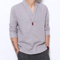 InnateFit 0 Gray / XL Men's Long-sleeved Shirt Retro Linen Chinese Style CJNSWTXZ00744-Gray-XL