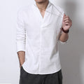 InnateFit 0 White / 3XL Men's Long-sleeved Shirt Retro Linen Chinese Style CJNSWTXZ00744-White-3XL