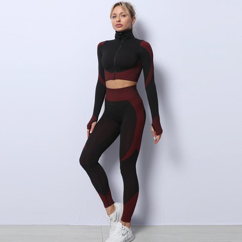 InnateFit 4 Scarlet / S 3PCS Yoga Set Seamless Sport Set Women Gym Clothing Leggings Women Crop Top Sports Bra Women Fitness Gym Set Womens Outfits Tracksuit CJTZ1672577-Scarlet-S