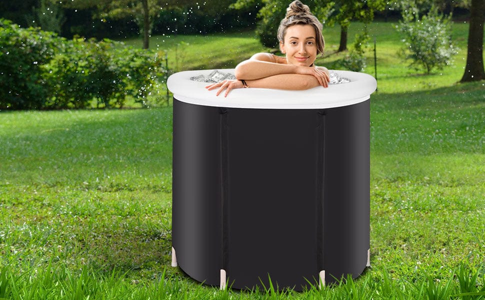 InnateFit 5 Black Recovery Ice Tub Foldable Bathtub Outdoor Portable Cold Water Therapy Tub Fitness Rehab Ice Tub For Athletes Long Lasting Insulated Ice Tub, Spa Soaking Bucket CJYS1786687-Black